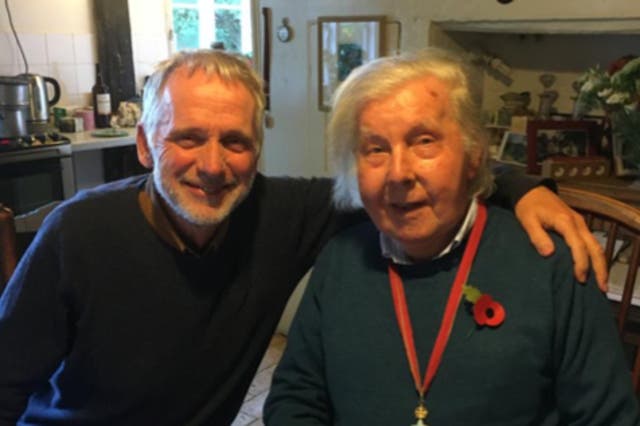<p>Ronald Blythe, pictured with Ian Collins, is wearing his CBE which he was awarded in 2017 for services to literature </p>