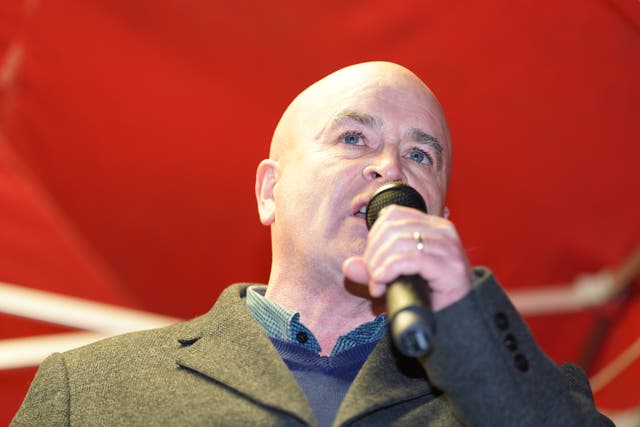 Mick Lynch, general secretary of the Rail, Maritime and Transport union (RMT) speaking to protesters outside the Houses of Parliament in London as the Bill on minimum service levels during strikes reaches its second reading (Kirsty O’Connor/PA)