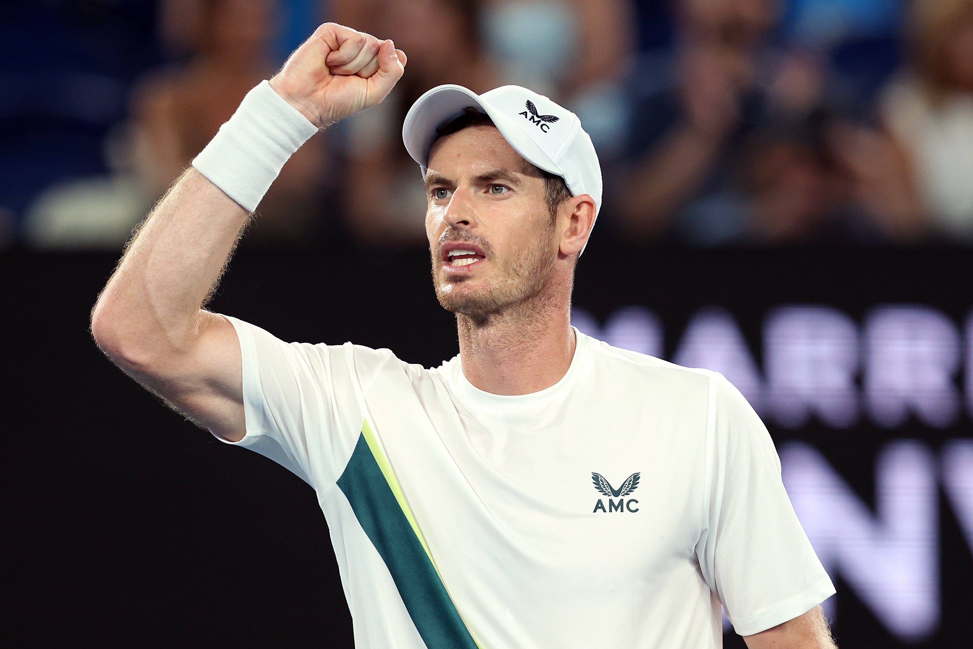 Andy Murray celebrates his Australian Open first round victory