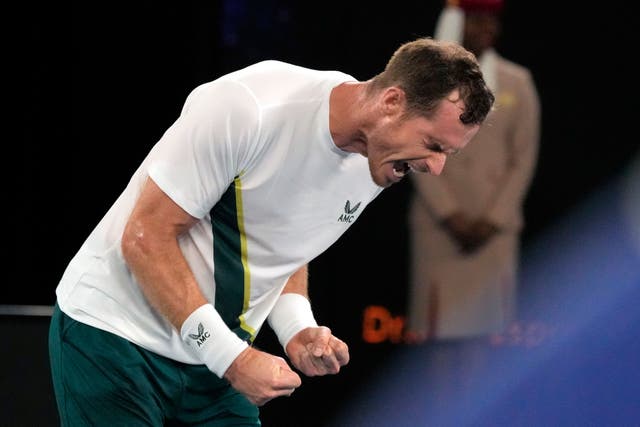 Andy Murray celebrates his remarkable victory over Matteo Berrettini (Aaron Favila/AP)