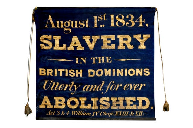 <p>A rare silk banner proclaiming the abolition of slavery in the British empire in 1834 is to be sold at auction</p>