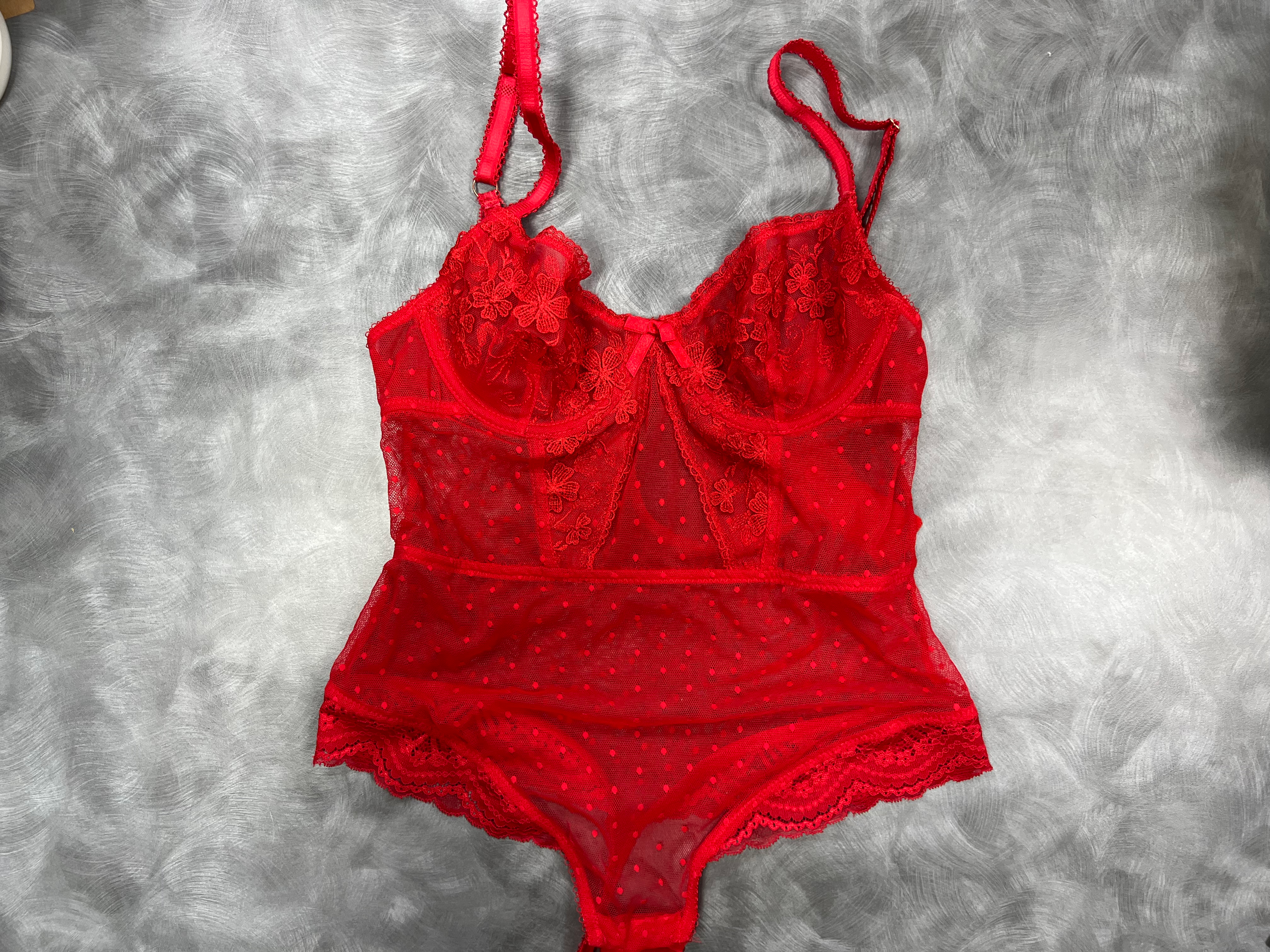 Peacocks women's red spot mesh lace body.png