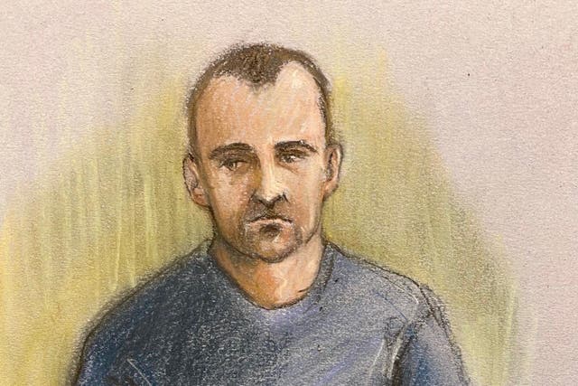 Court artist sketch of Metropolitan police officer David Carrick (Elizabeth Cook/PA)