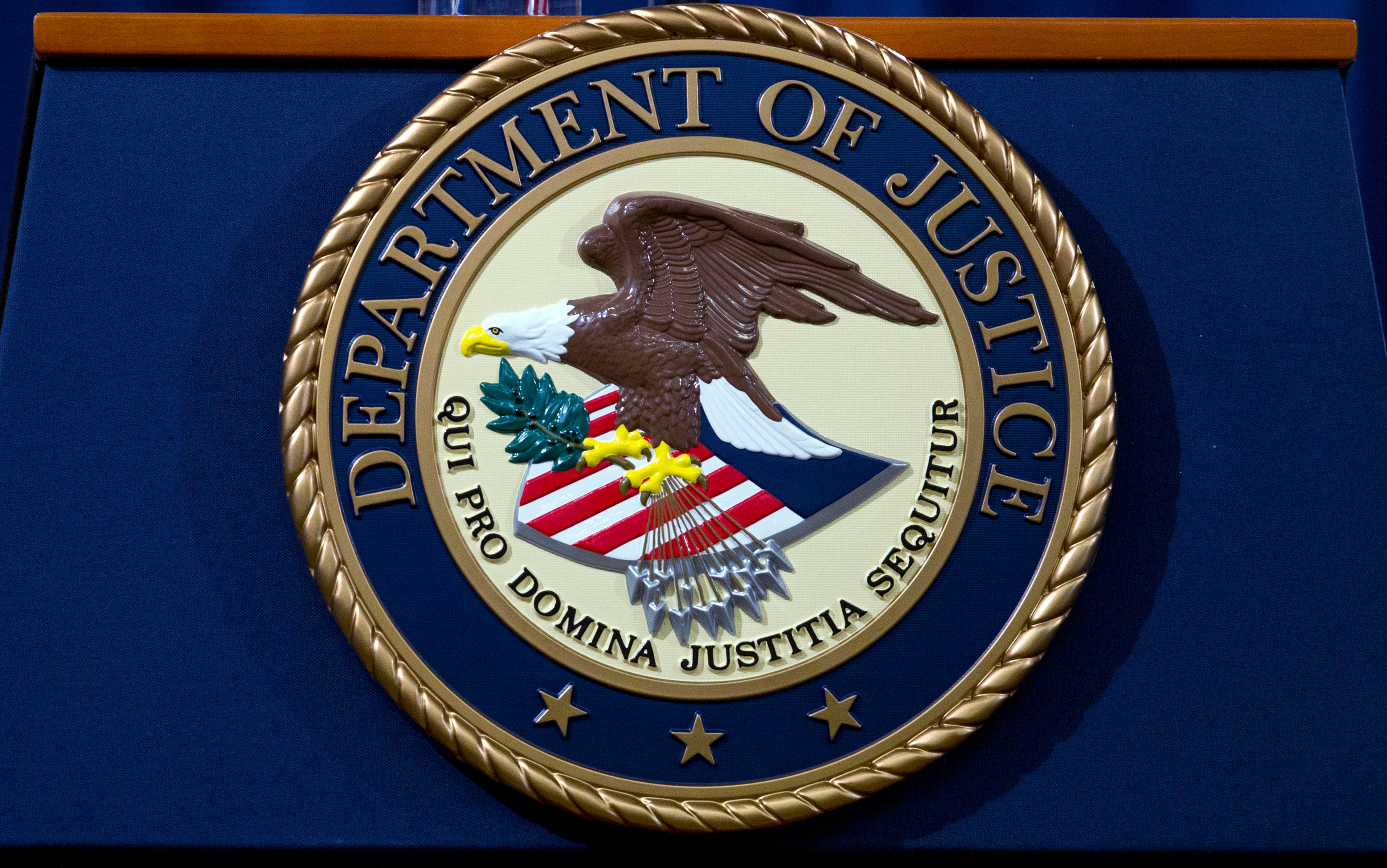 The Department of Justice seal is seen in Washington, 28 November, 2018