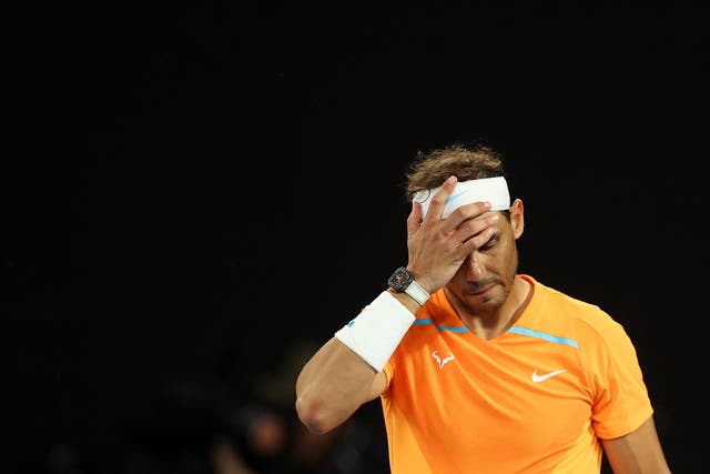 <p>Spain's Rafael Nadal looks dejected after losing his second round match</p>