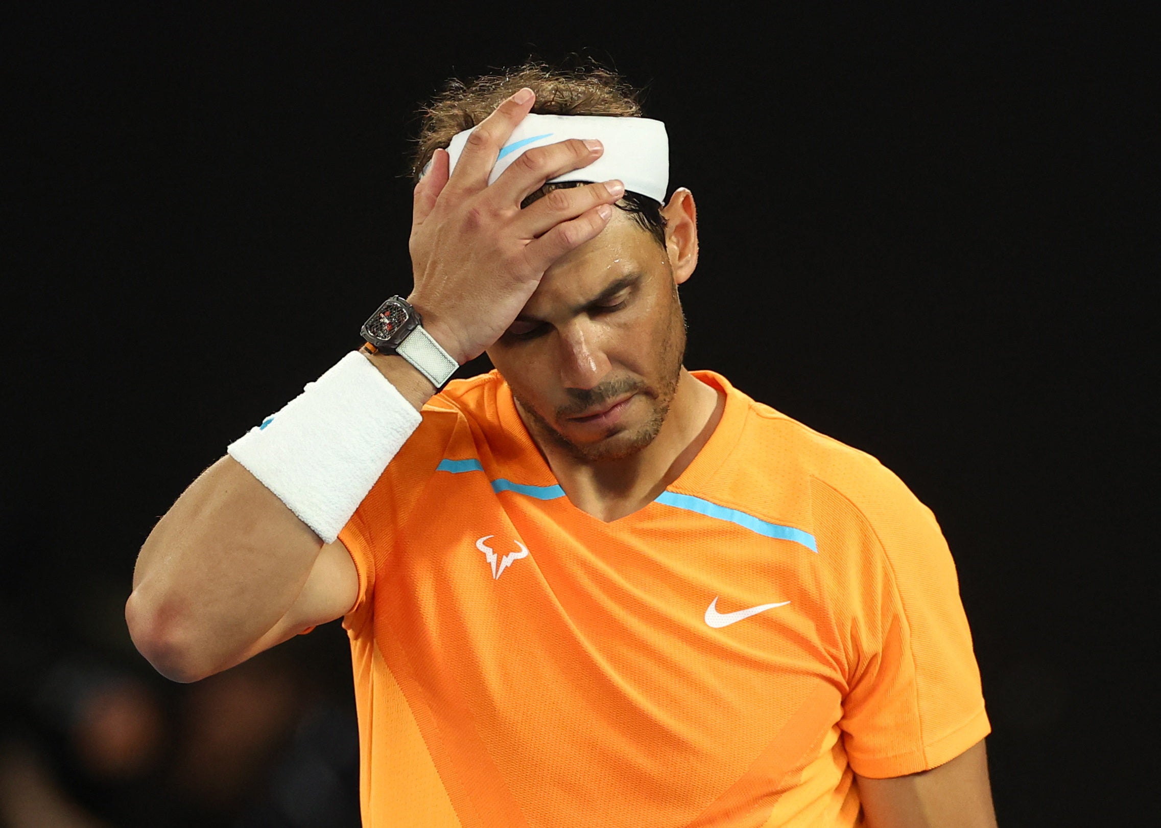 Rafael Nadal struggles with an injury during his second round match