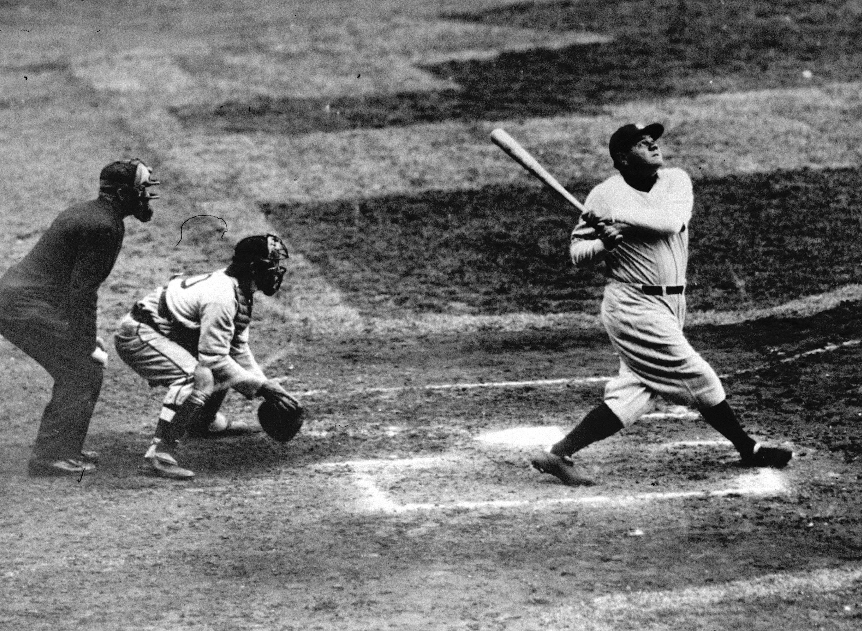 In this undated file photo, New York Yankees’ Babe Ruth hits a home run