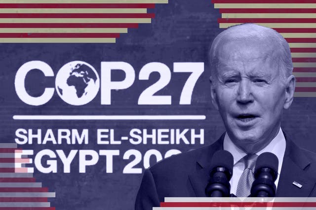 <p>President Joe Biden speaking at the Cop27 climate summit in Sharm el-Sheikh, Egypt </p>