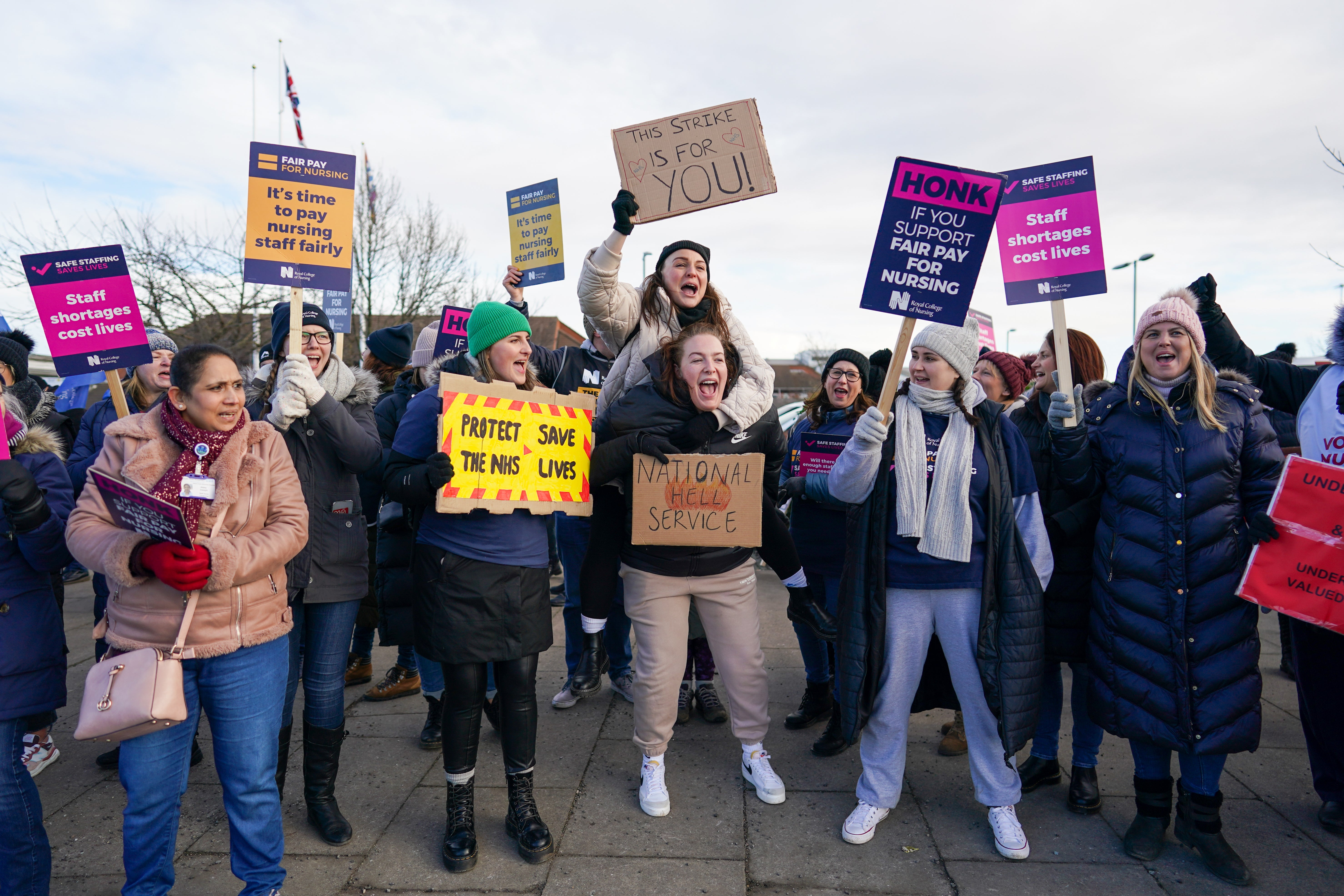 Nurses strike outside James Cook Hospital in Middlesbrough