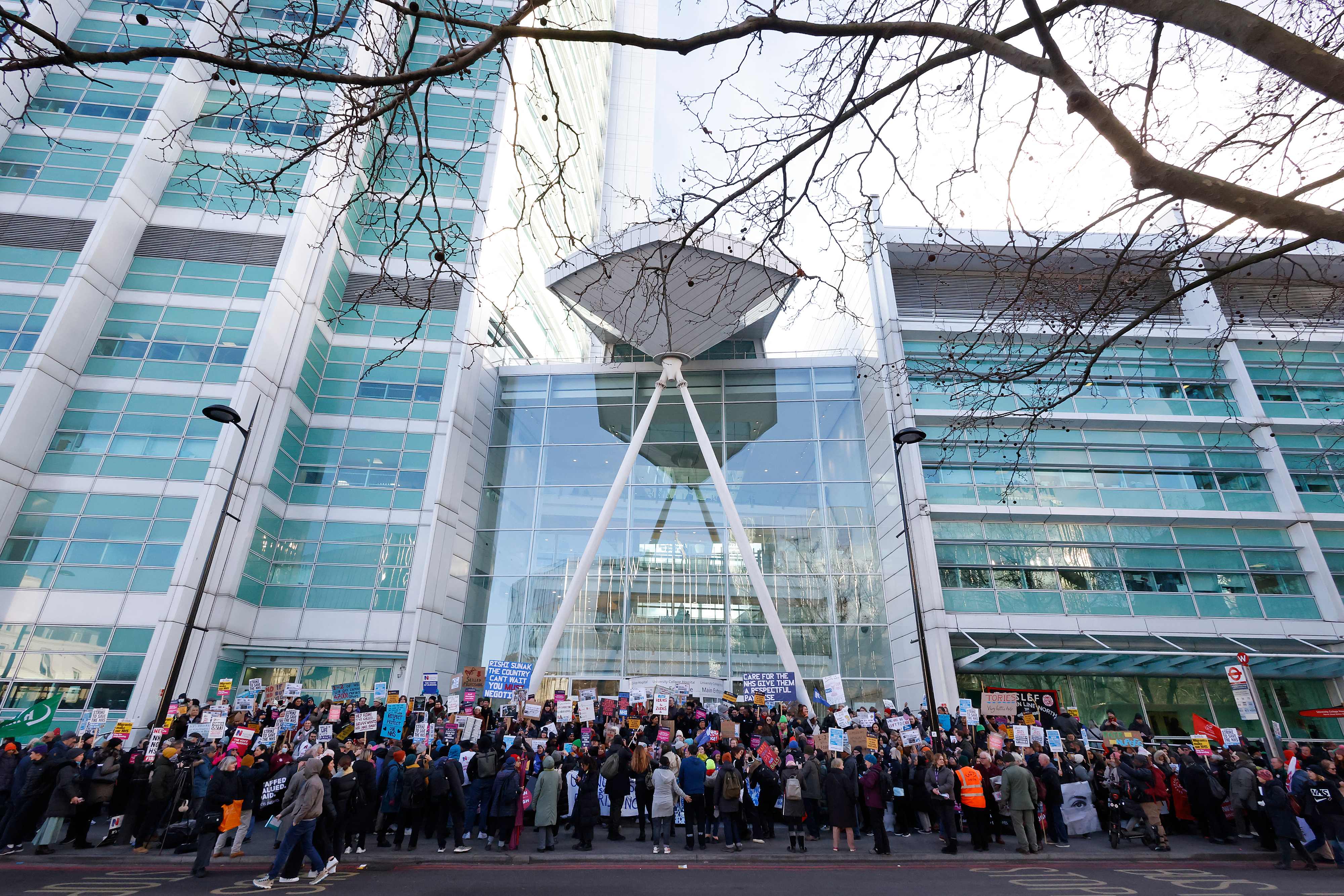 Marchers gather outside UCL hospital