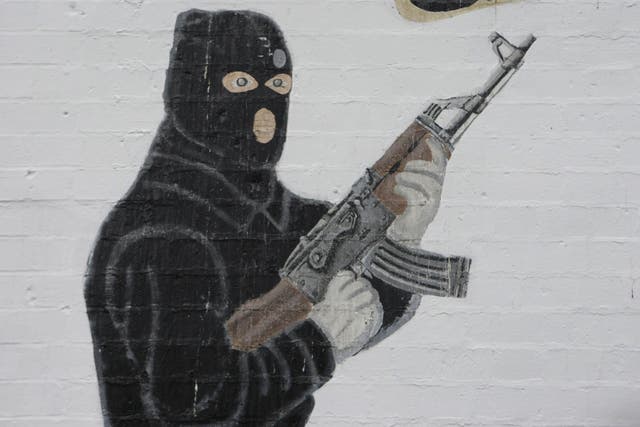 Detail from an Ulster Volunteer Force mural in East Belfast as Loyalist paramilitary groups in Northern Ireland could be on the verge of decommissioning their weapons, it was claimed today.