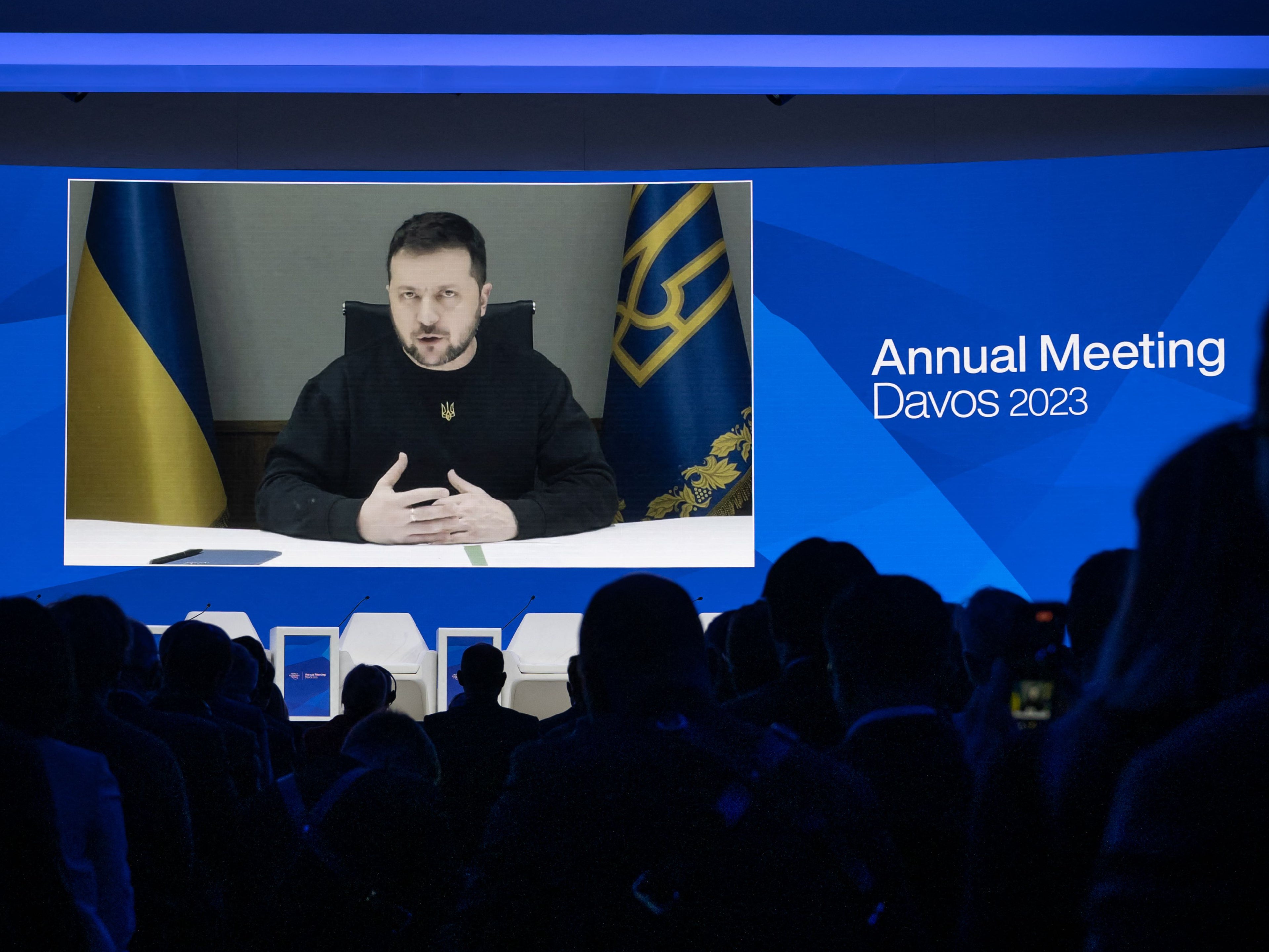 Volodymyr Zelensky addresses the World Economic Forum (WEF) at Davos by video on Wednesday
