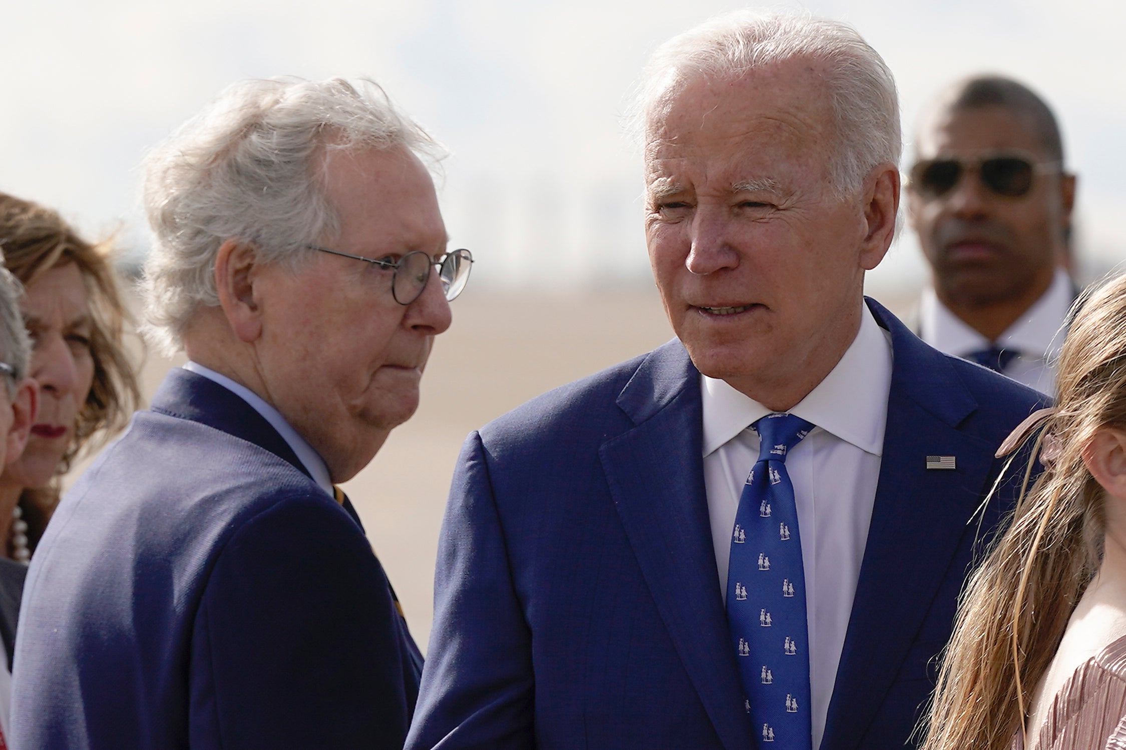 Senate Minority Leader Mitch McConnell with President Joe Biden at Cincinnati/Northern Kentucky International Airport in Hebron, Kentucky in January