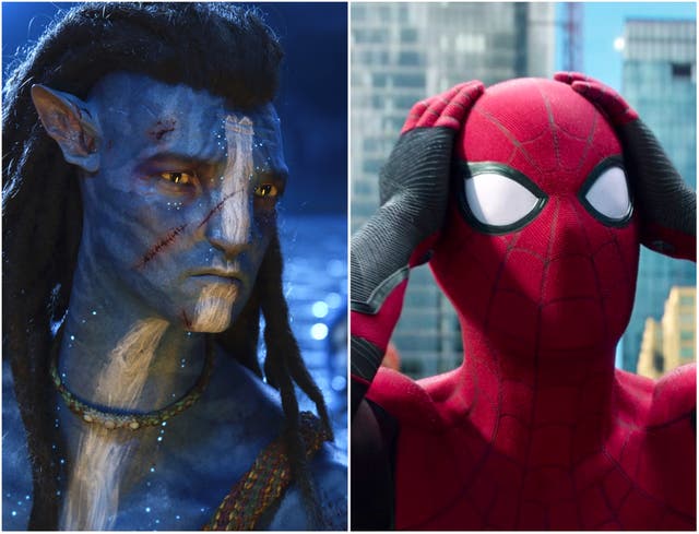 <p>Scenes from ‘Avatar: The Way of the Water’ (left) and ‘Spider-Man: No Way Home’</p>