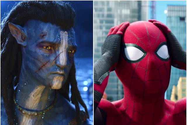 <p>Scenes from ‘Avatar: The Way of the Water’ (left) and ‘Spider-Man: No Way Home’</p>