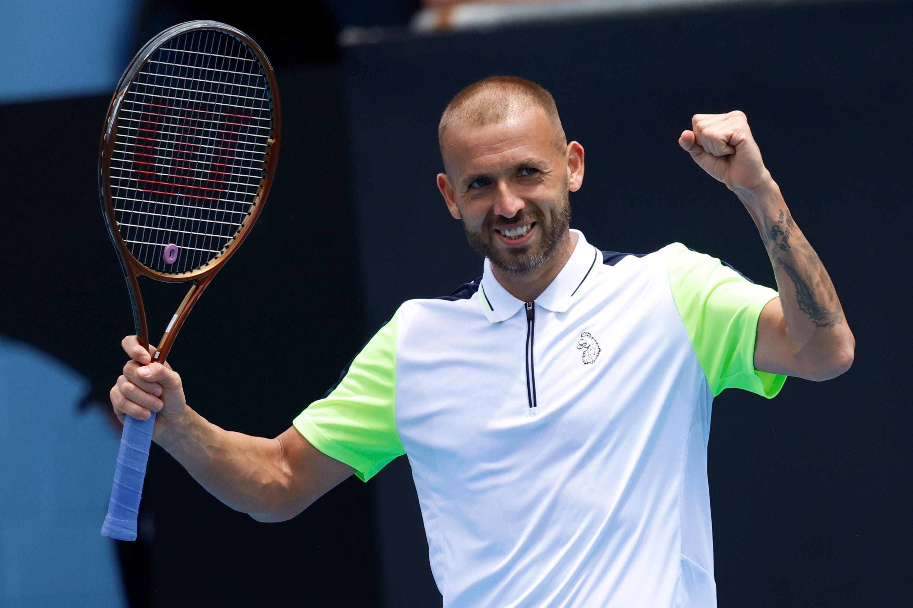 Dan Evans celebrates victory over Jeremy Chardy (Asanka Brendon Ratnayake/AP)