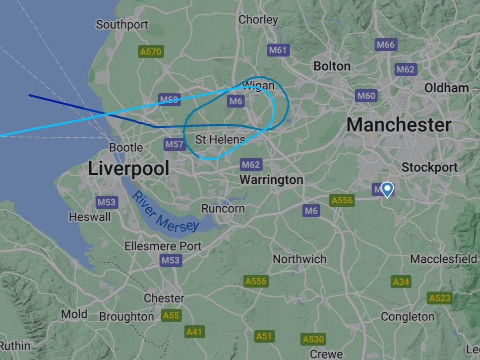 Going places: The flight path of an Aer Lingus flight from Barbados to Manchester which subsequently diverted to Dublin