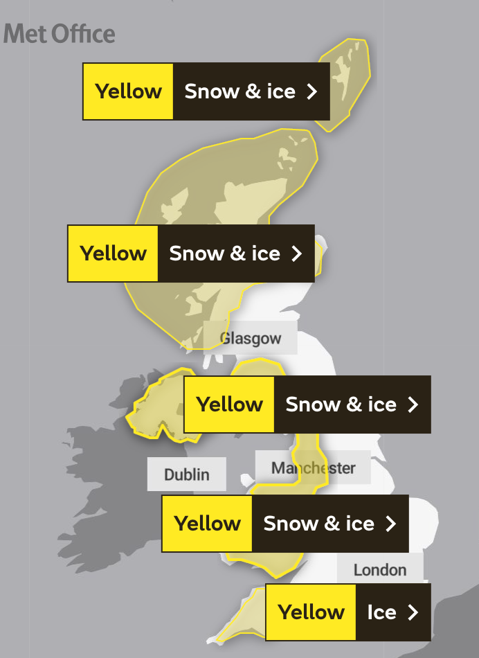 Weather warnings are in force across much of the UK