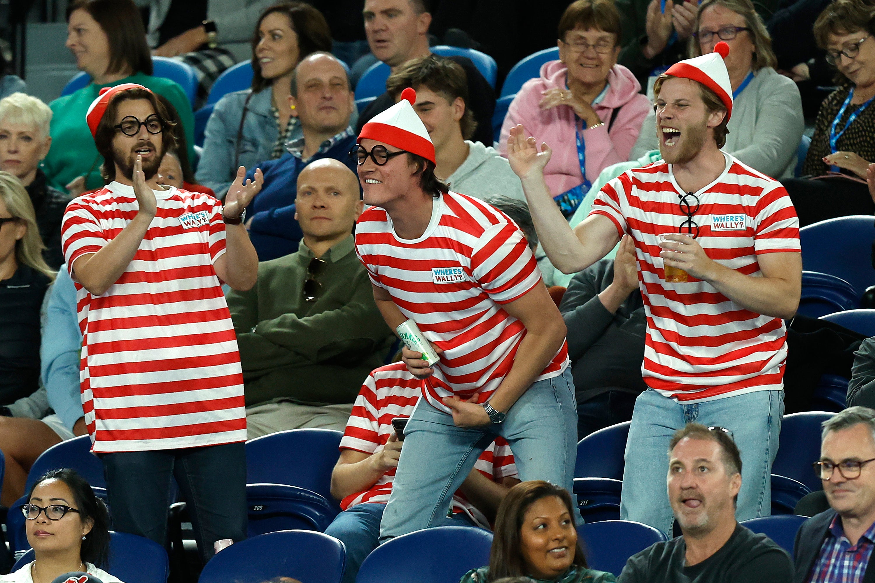 Fans in the crowd dressed up in ‘Where’s Wally?’ costumes wind up Novak Djokovic