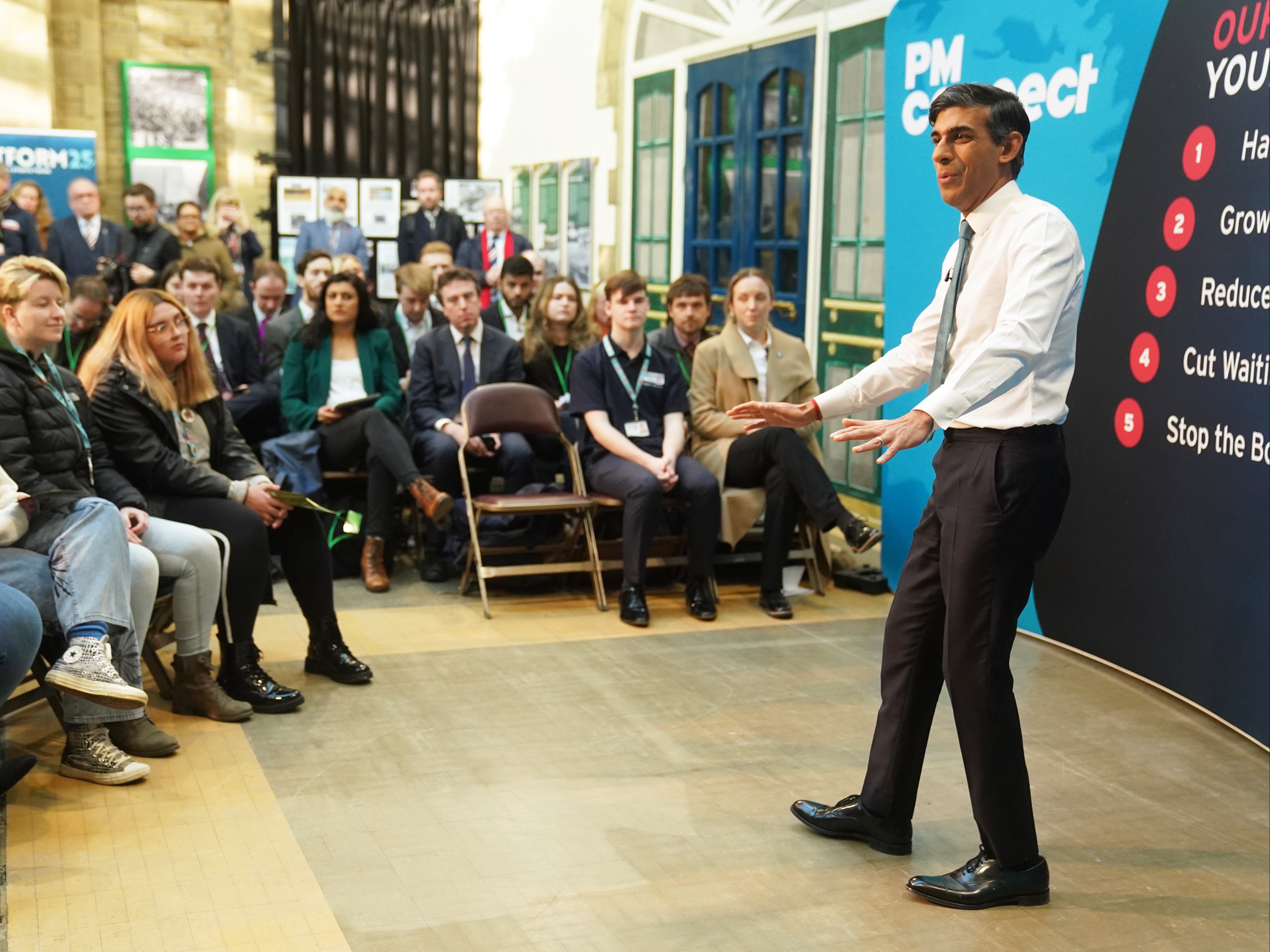 Rishi Sunak speaks during a Q&A session in Morecambe