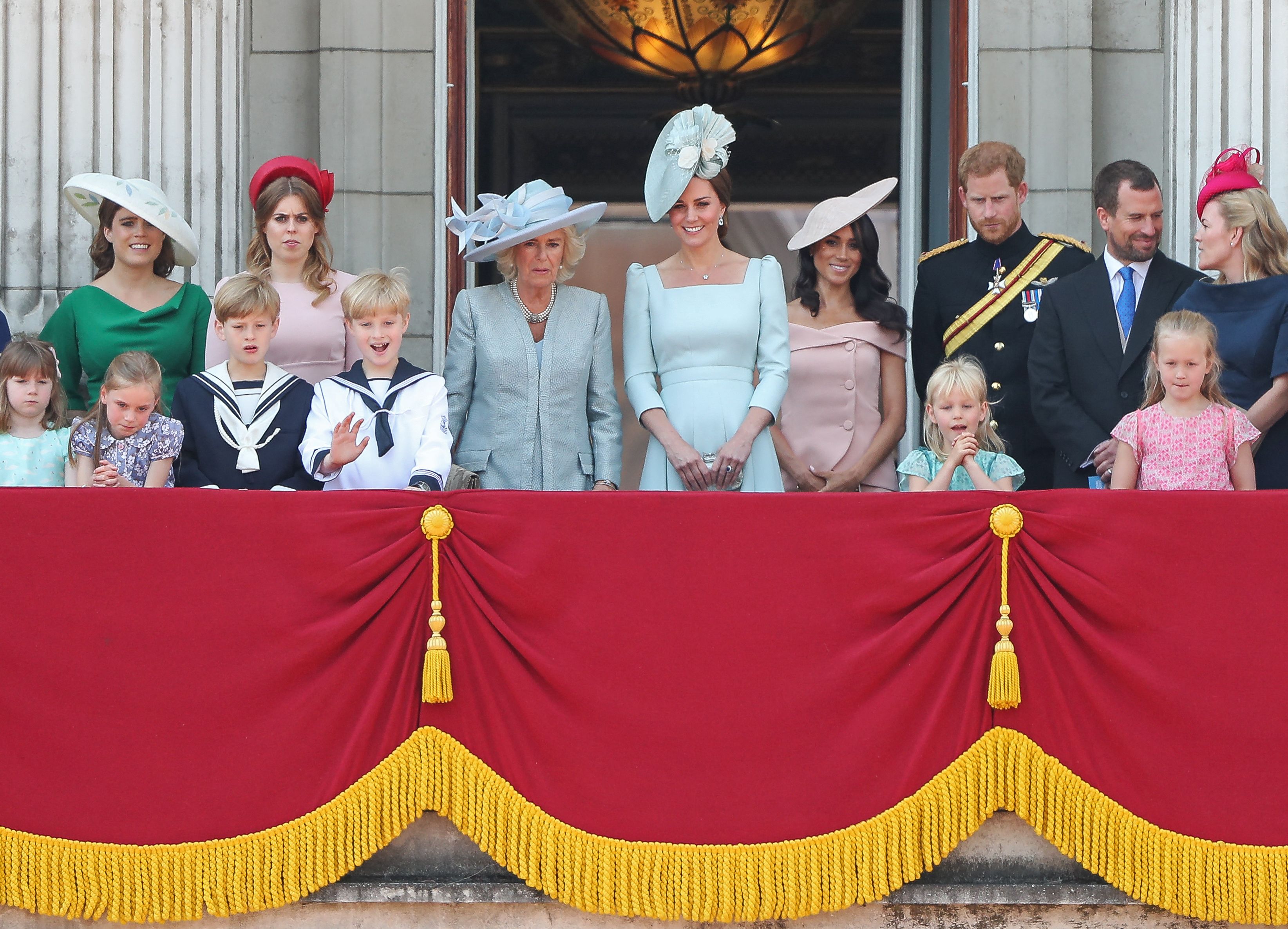 Some members of the royal family gather on the iconic balcony at Buckingham Palace