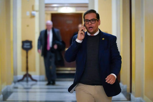 <p>George Santos departs Capitol Hill in January 2023</p>