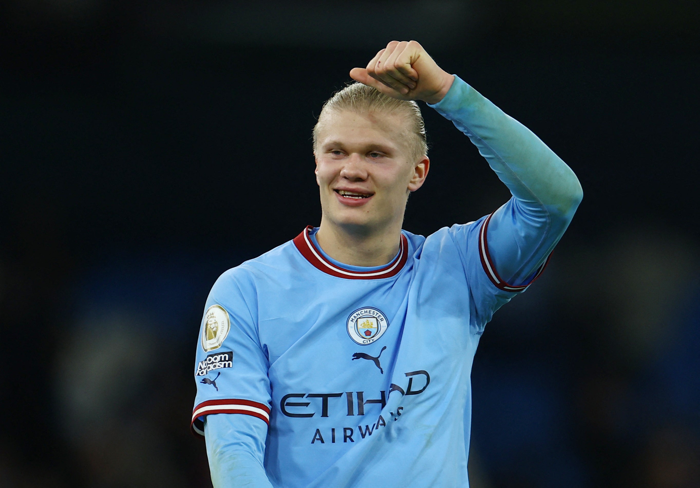 Erling Haaland celebrates Manchester City’s win over Tottenham