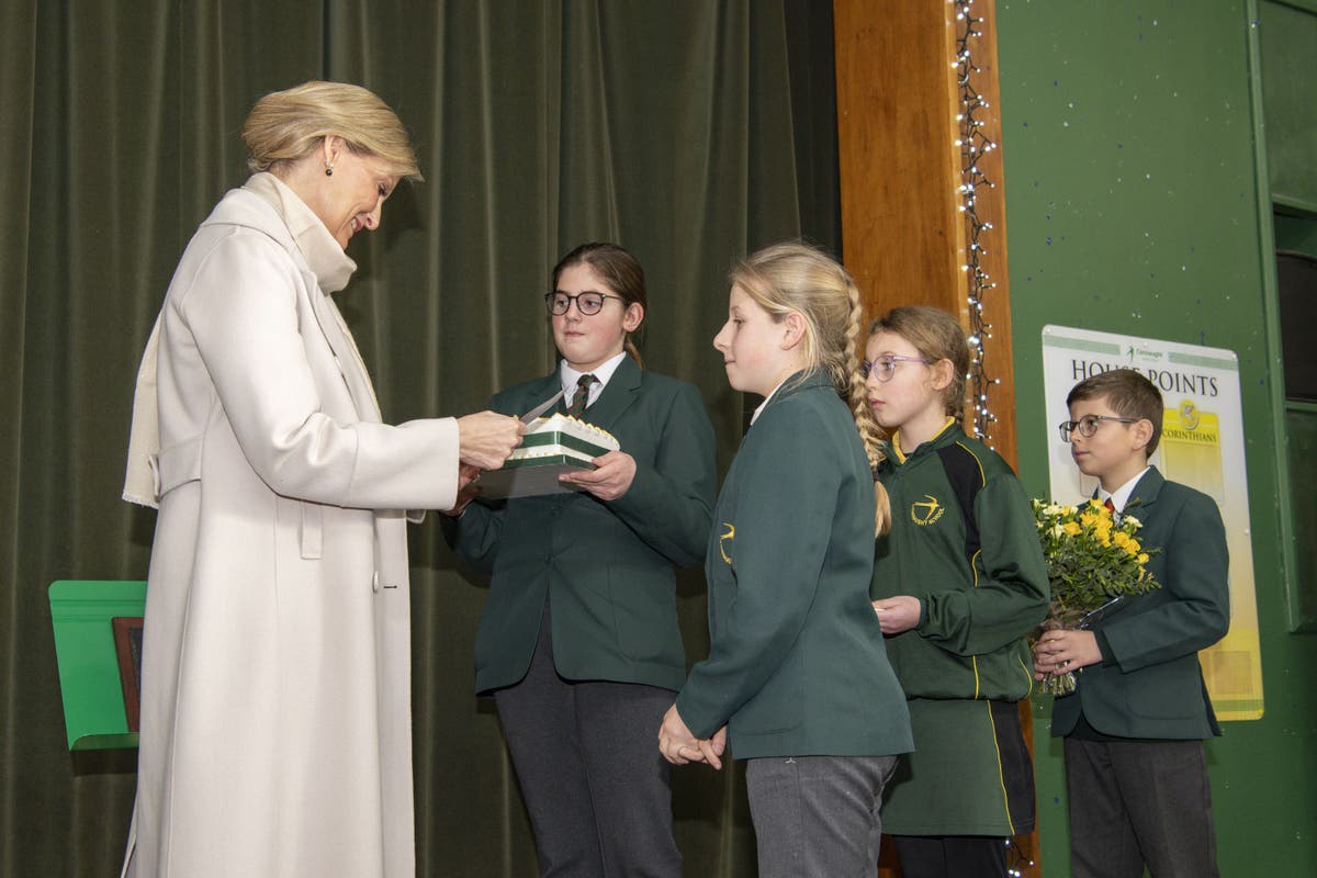 Countess of Wessex receives birthday cake on school visit