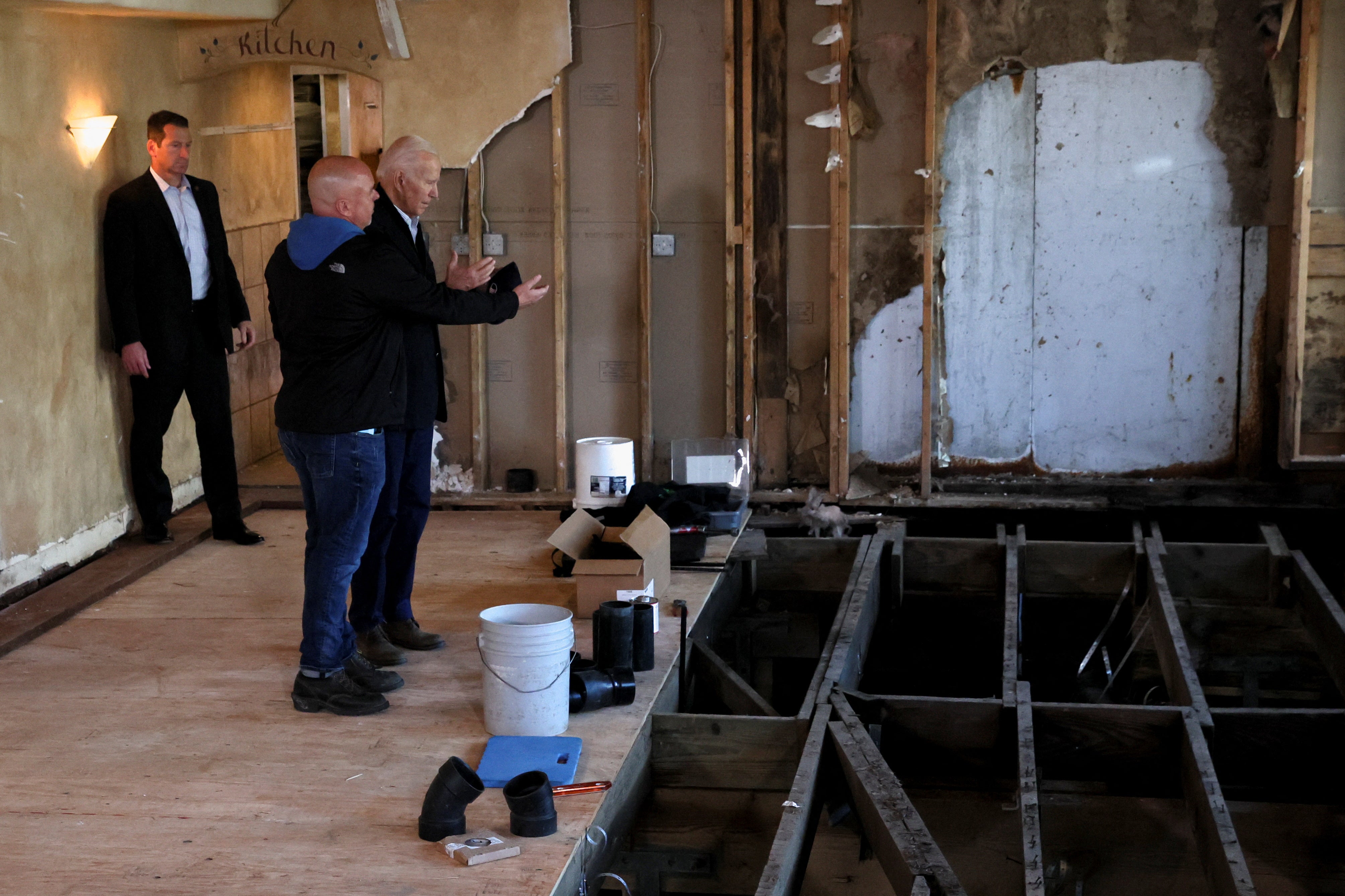 President Joe Biden inspects storm-caused damage as he visits Paradise Beach Grille in Capitola, California