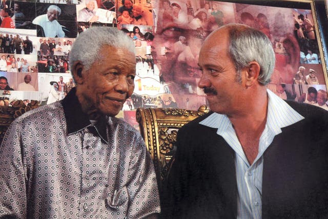 <p>Nelson Mandela with Christo Brand, his prison guard and friend </p>