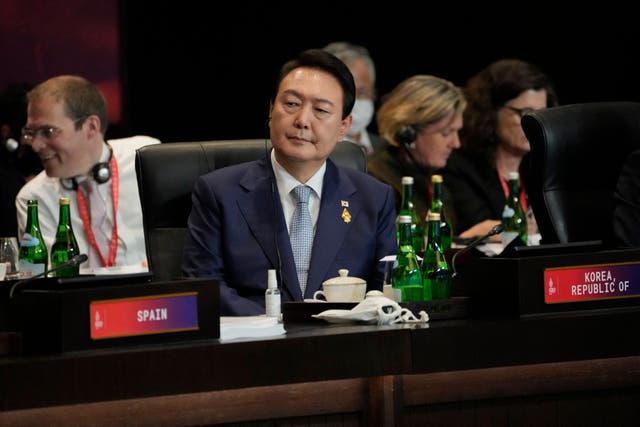 <p>South Korea’s president Yoon Suk-yeol attends the G20 Summit in Nusa Dua on the Indonesian resort island of Bali</p>