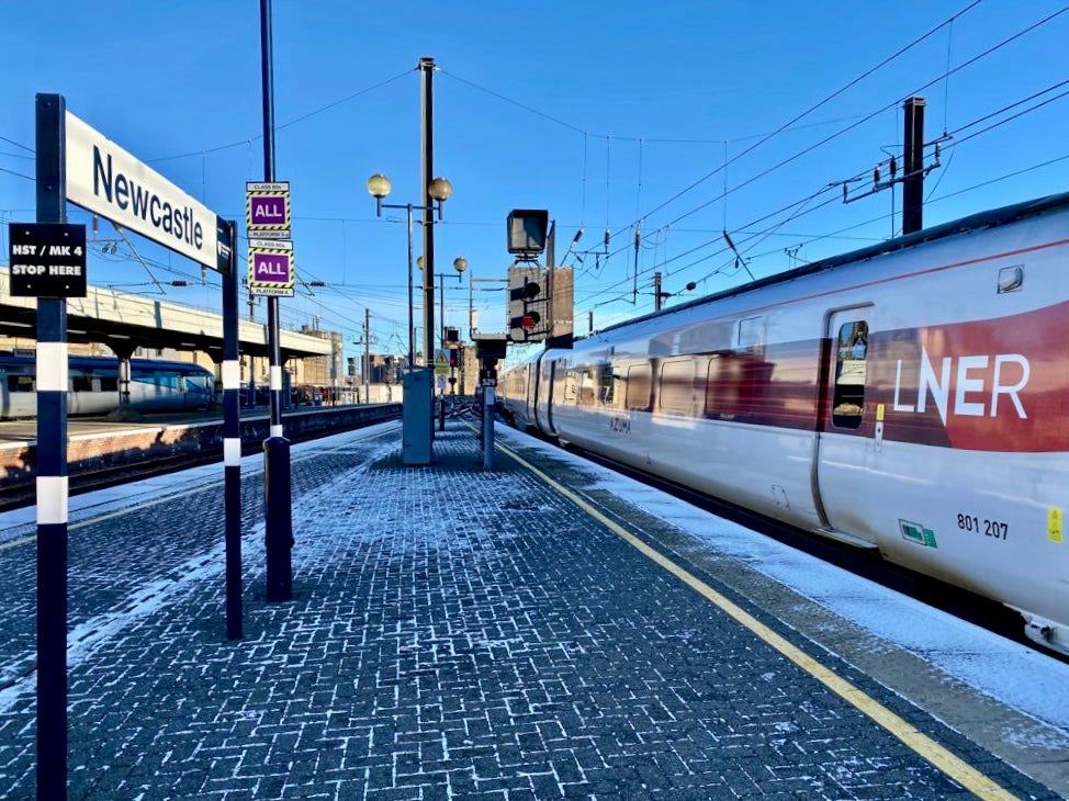Departing soon: LNER Azuma train at Newcastle station