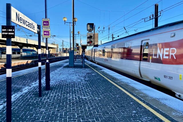 <p>Departing soon: LNER Azuma train at Newcastle station</p>