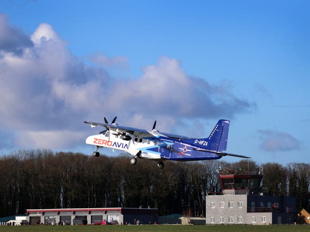 <p>The adapted Dornier 228 departs Kemble aerodrome on Thursday </p>