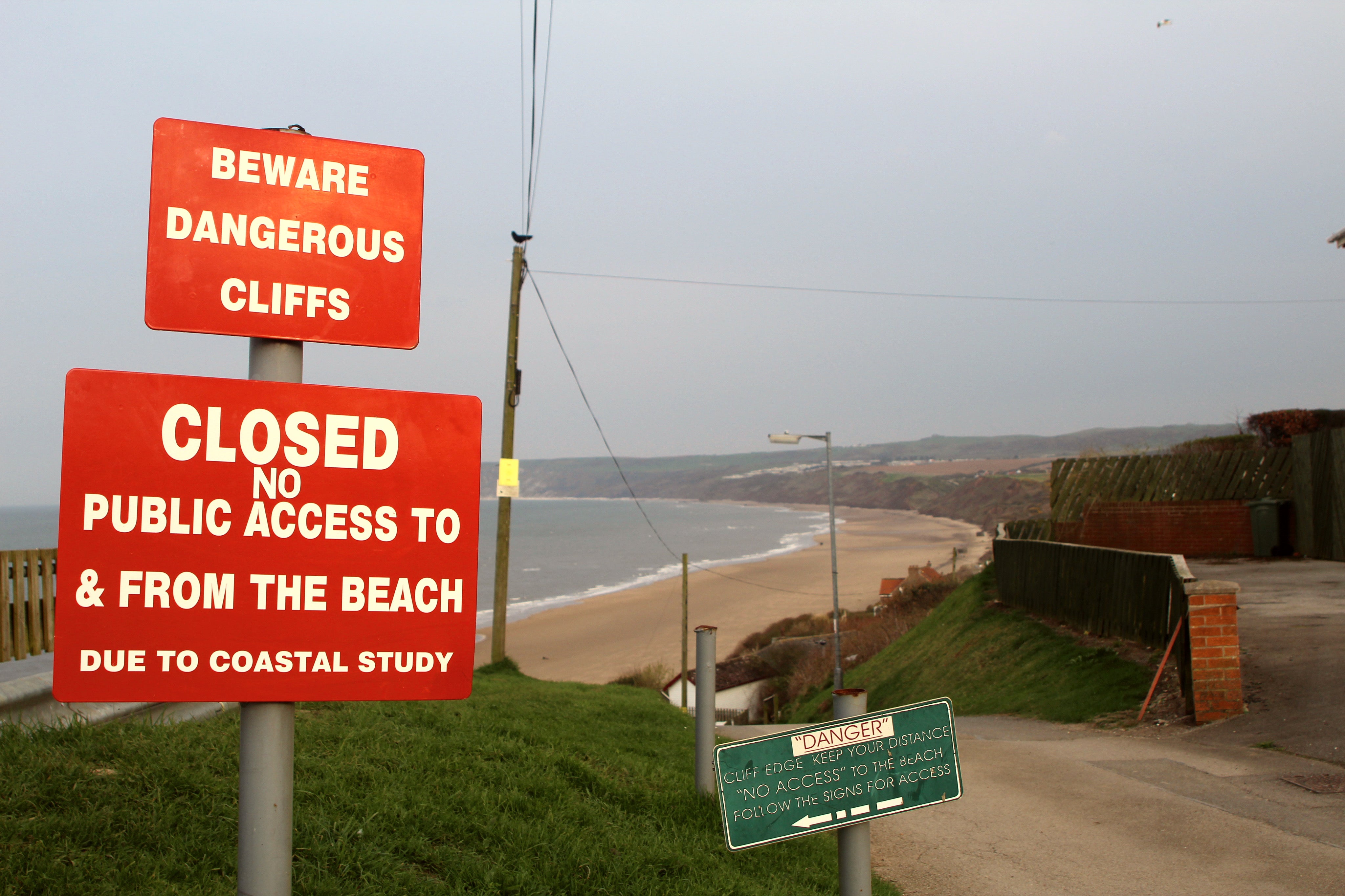 Signs on the road to Skipsea sands warn visitors not to proceed