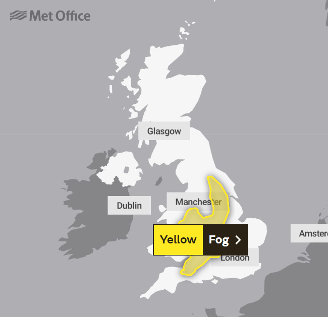 Most of England and Wales is expected to receive fog