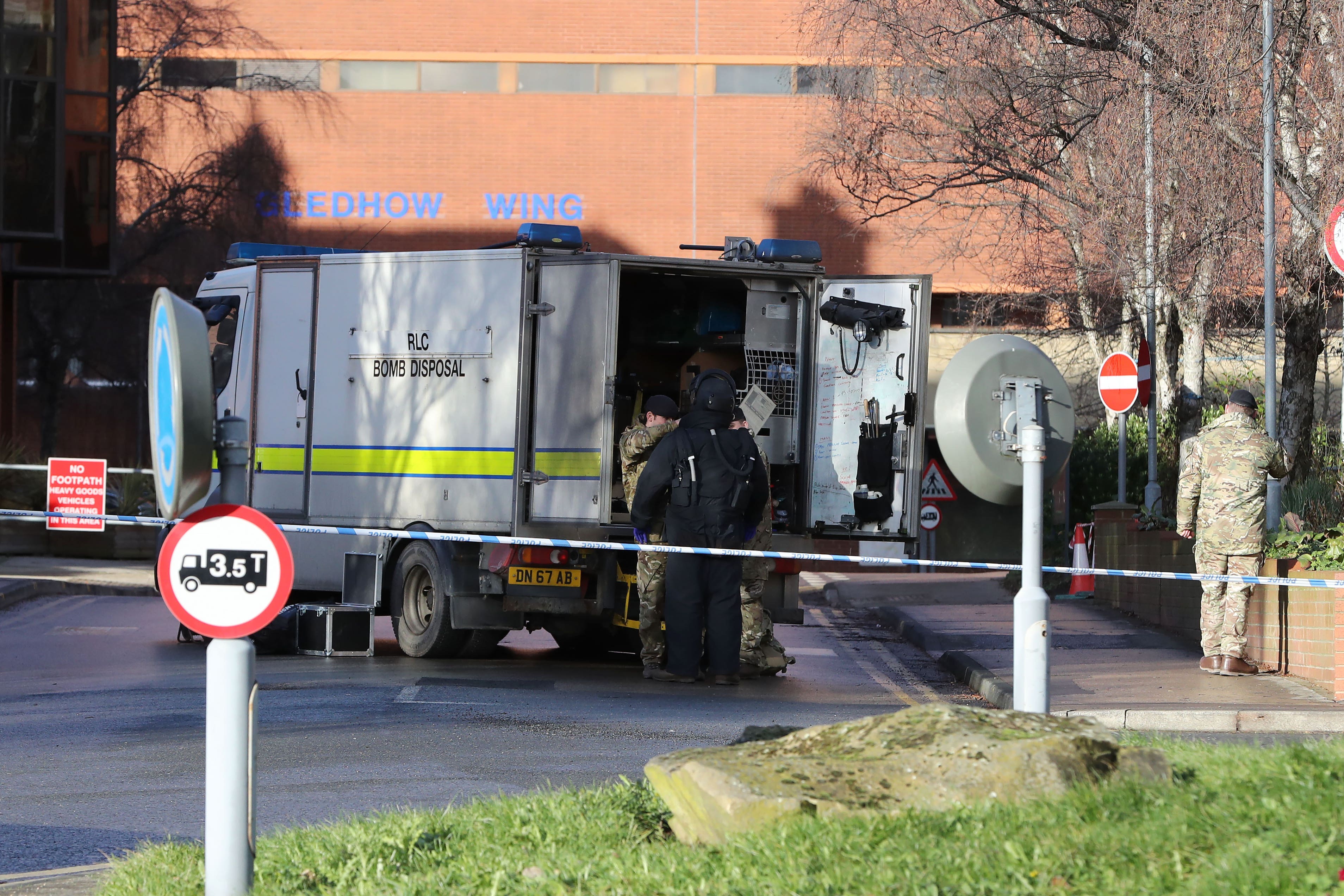 A bomb disposal unit outside St James’s Hospital, Leeds (PA)