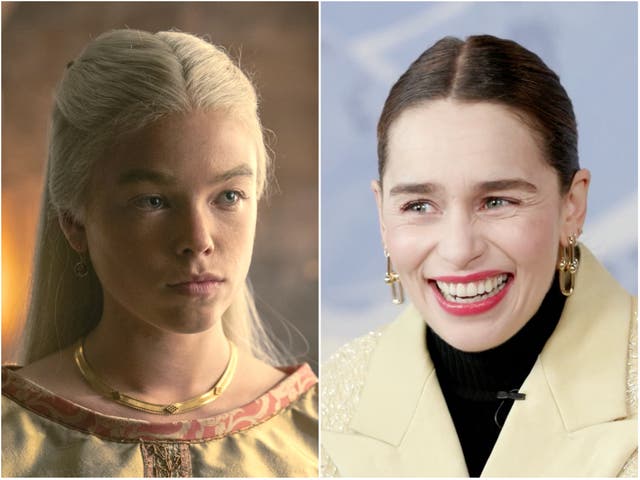 <p>Milly Alcock in ‘House of the Dragon’ (left) and Emilia Clarke</p>
