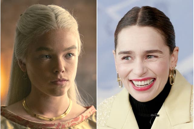 <p>Milly Alcock in ‘House of the Dragon’ (left) and Emilia Clarke</p>