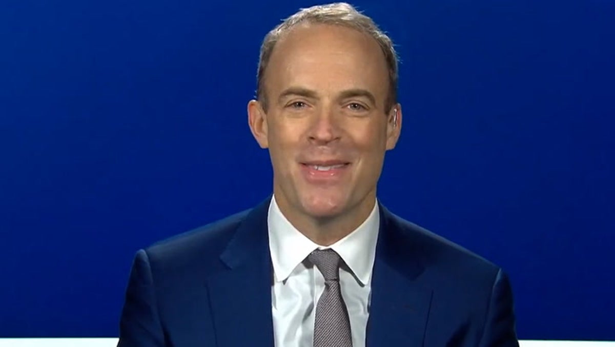 Dominic Raab laughs after asked if Nadhim Zahawi will still have his post in a month