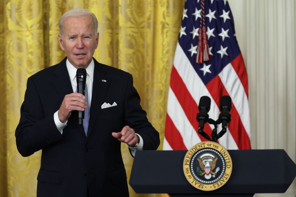 <p>President Joe Biden speaks at the White House</p>