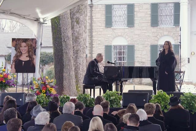 Screengrab from the broadcast of Alanis Morissette singing at the public memorial for Lisa Marie Presley at her father’s Graceland mansion in Memphis, Tennessee. (PA)