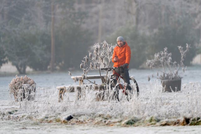 <p>Heavy frost on the ground at the Sandringham Estate in Norfolk.</p>