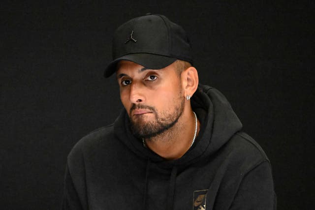 <p>File: Australia's Nick Kyrgios speaks during a press conference</p>