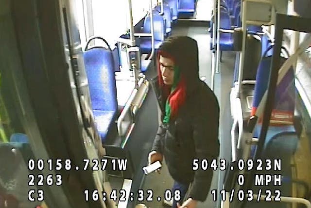 <p>Lawangeen Abdulrahimzai, caught on CCTV on a bus in Bournemouth </p>