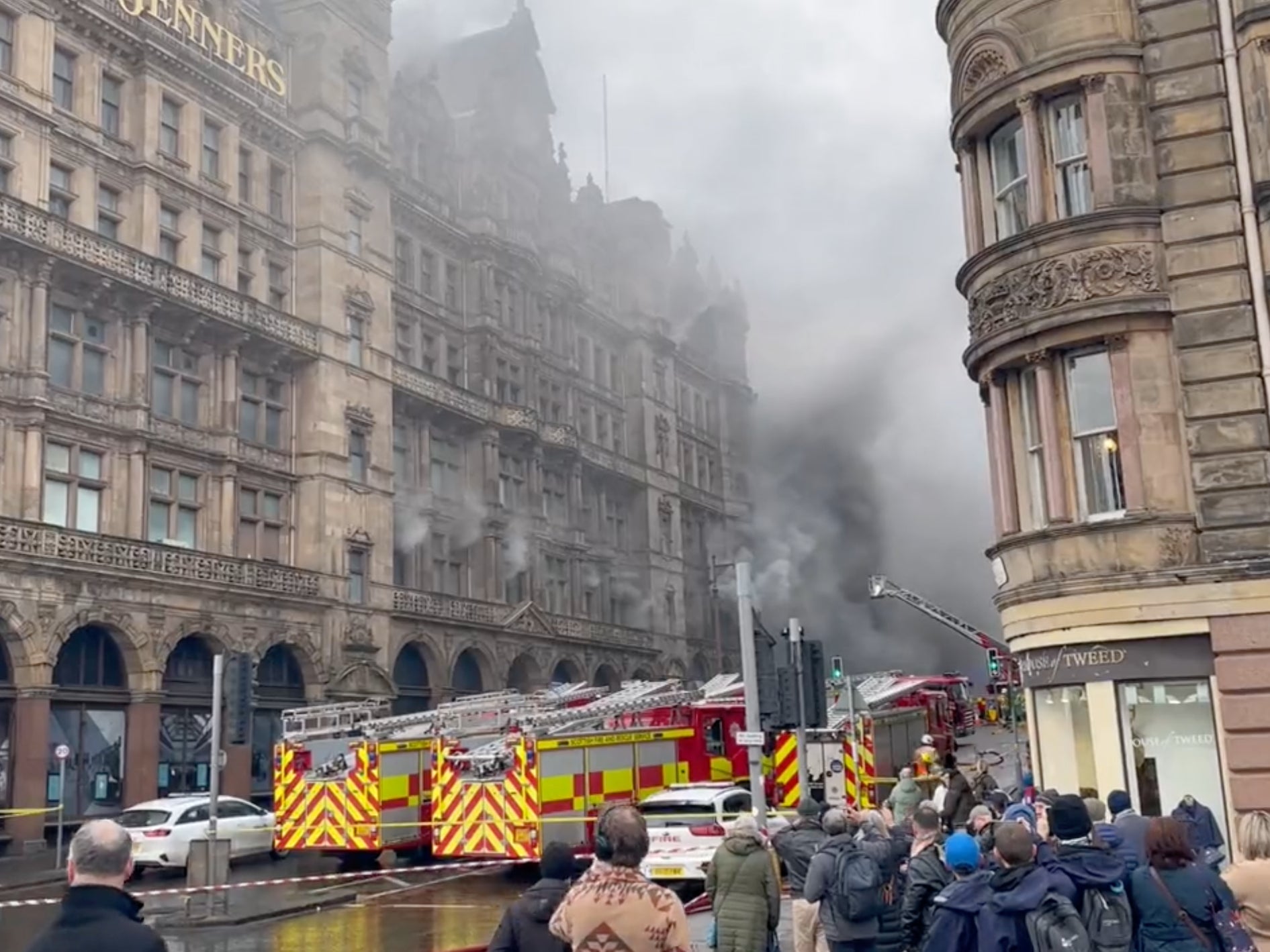 Smoke is seen billowing from the historic building