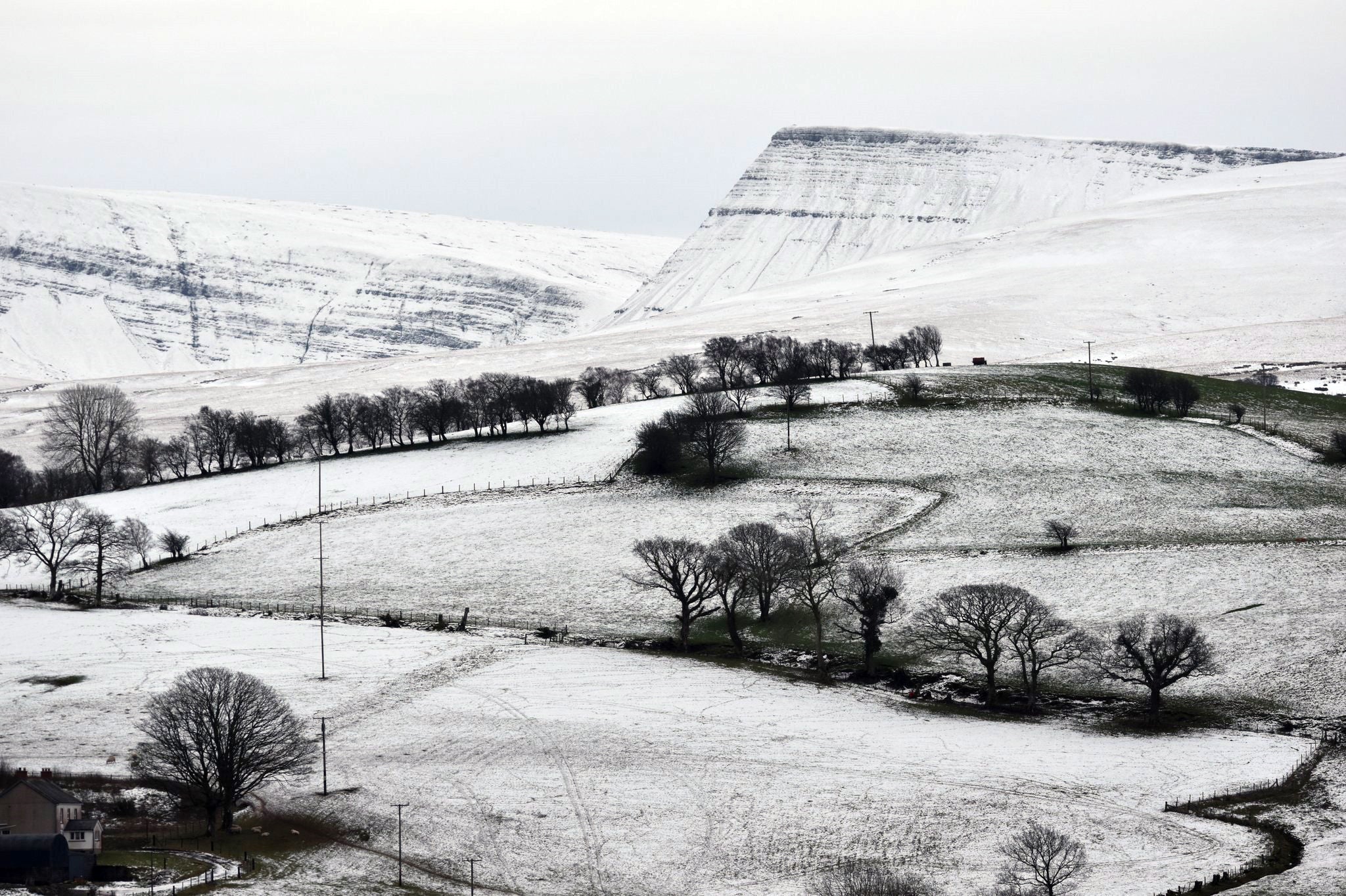 Snow covered the Brecon Beacons in Wales on Monday morning, amid icy conditions in other parts of the UK