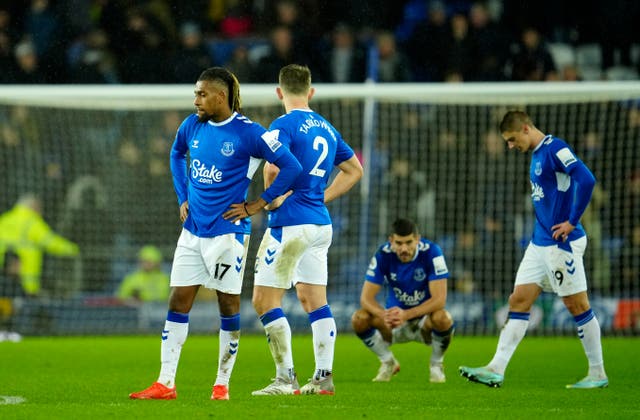 <p>Everton players react after defeat by Southampton at Goodison Park</p>