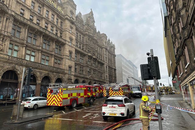 Firefighters tackling the blaze at the Jenners building in Edinburgh (Dan Barker/PA)