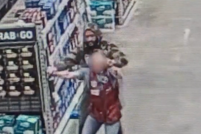 <p>A suspect attempts to abduct a worker at Lowe’s hardware store in Bartlesville, Oklahoma</p>